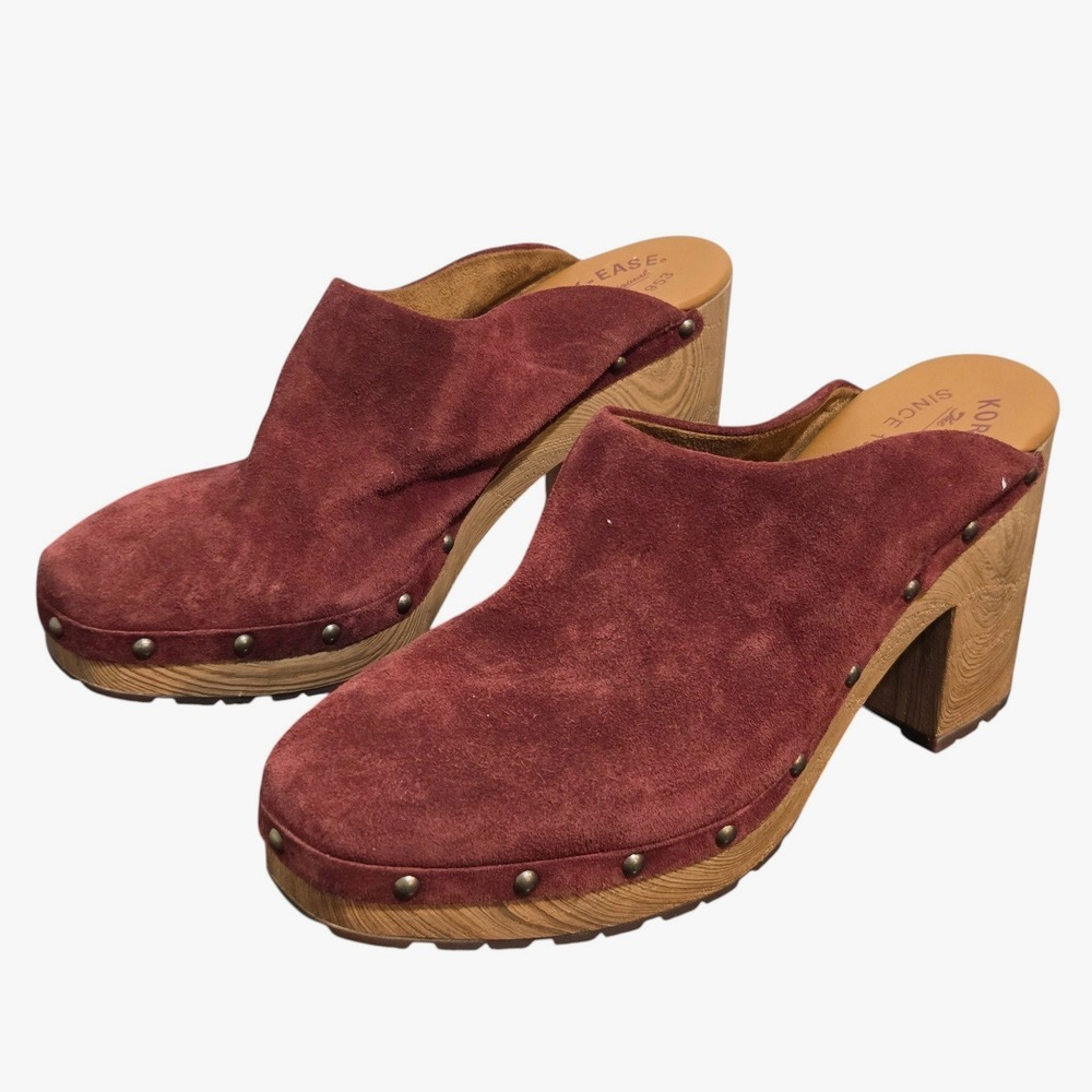 Kork-Ease Clogs Women 10M Burgundy Suede Studded Platform Mules block heel XLNT!